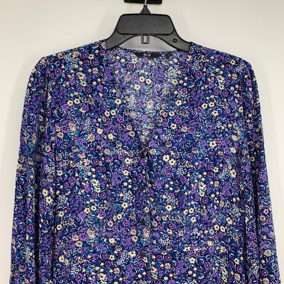 Uniqlo Dress Floral Print V Neck Button Down Front 3/4 Sleeve - Picture 3 of 12